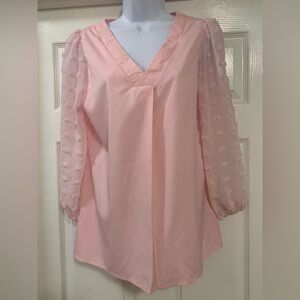 CDM pink polyester shirt with transparent fuzzy dot sleeves